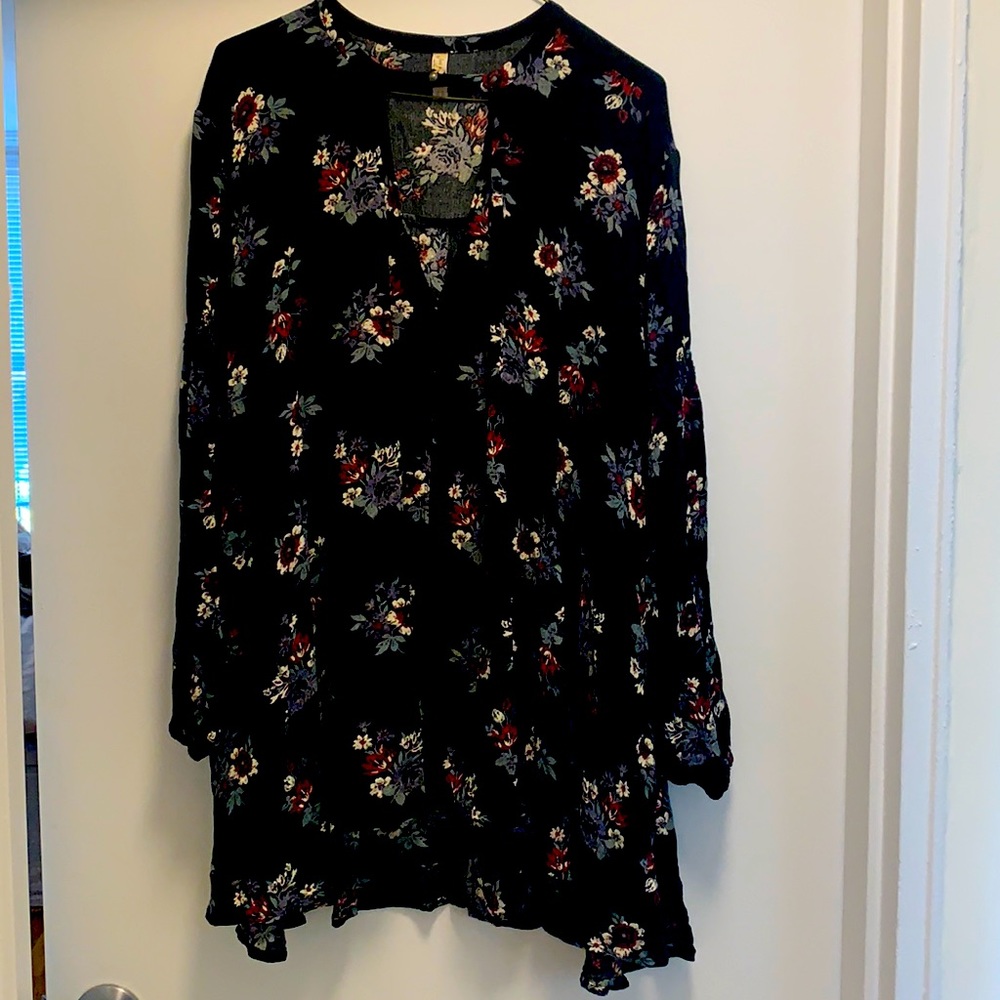 Free People Printed Long-Sleeve High-Low Tunic